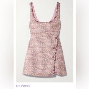 NWT SELF PORTRAIT BOUCLE TWEED PINK DIAMANTÉ DETAIL MINI DRESS